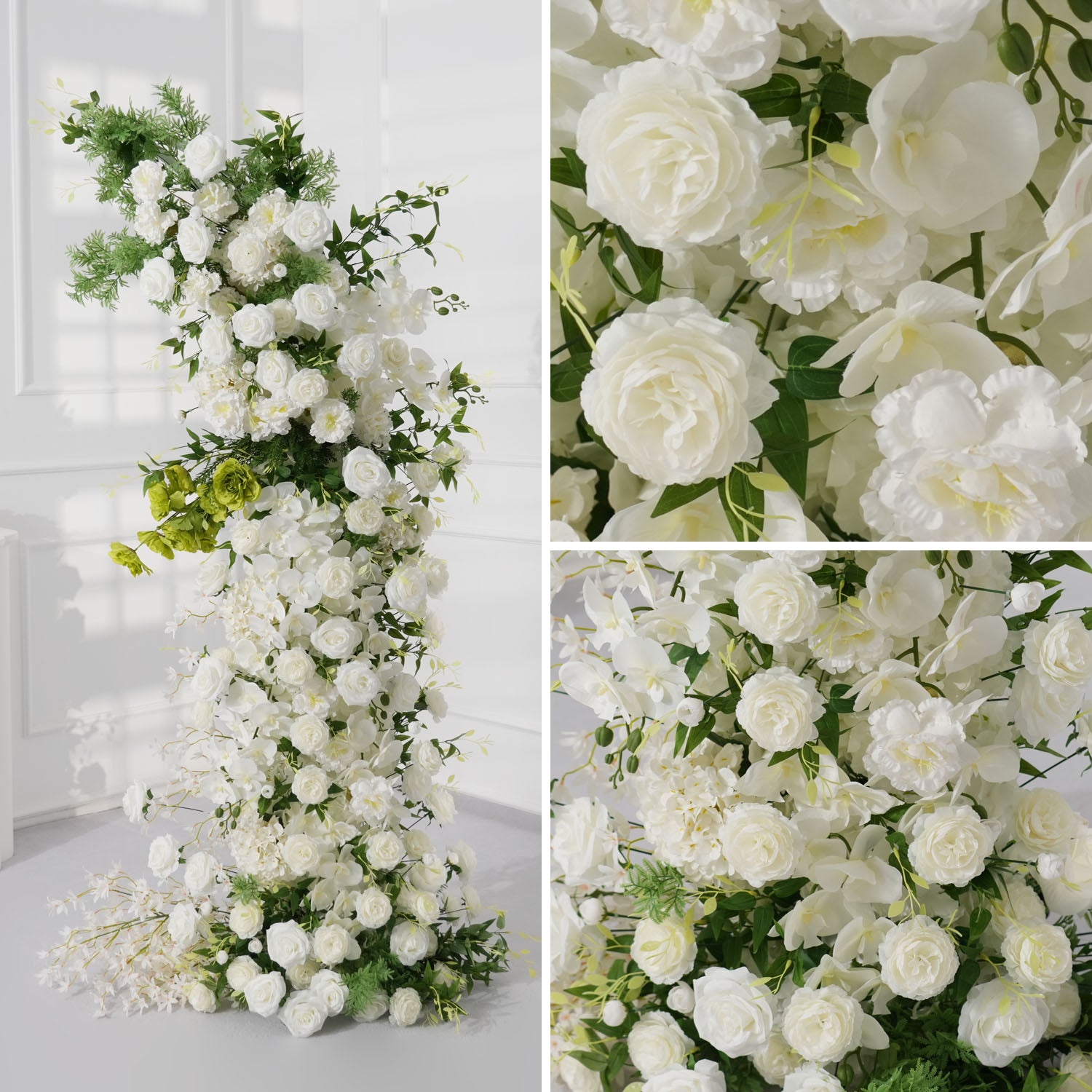 Uflower White Rose Green Leaf Floral Horn Arch Wedding Party Backdrop Decor